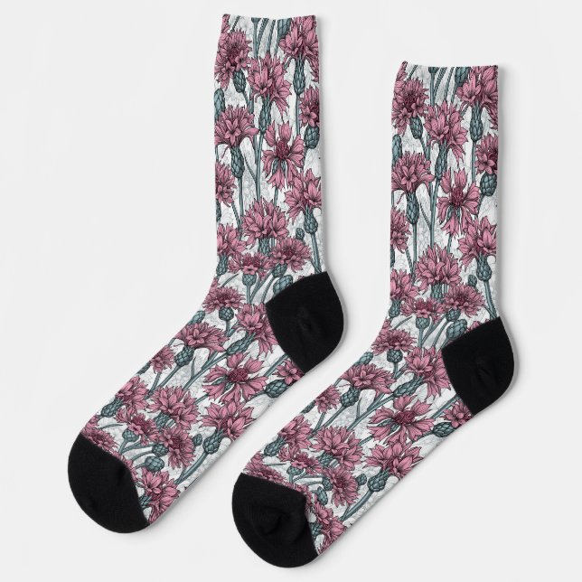 Rosa Maisblumen, weiße Blume Socken (Linkes Detail)