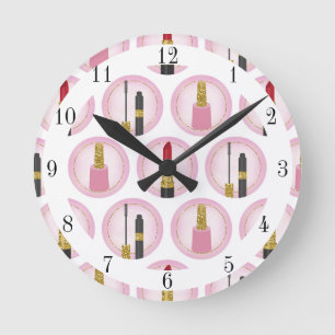 Rosa Make-upkosmetik-MusterCosmetology Runde Wanduhr