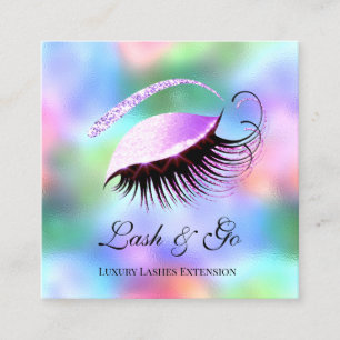 Rosa Makeup Artist Eyelash Extension Holographic Quadratische Visitenkarte
