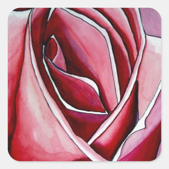 Rosa Makro Blumen Aquarell abstrakte Kunst Quadratischer Aufkleber (Vorderseite)