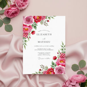 Rosa Malerische Üppige Hochzeit Einladung