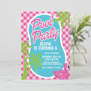 rosa Malibu-Pool-Party-Geburtstag Einladung