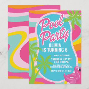 rosa Malibu-Strudel-Poolparty-Geburtstag Einladung