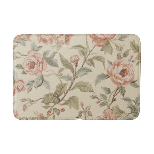 Rosa Malven-Sagegrün-Beige-Shabby-Chic-Floral Badematte