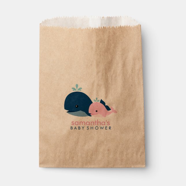 Rosa Mama und Baby Whales Baby Dusche Geschenktütchen (Vorderseite)