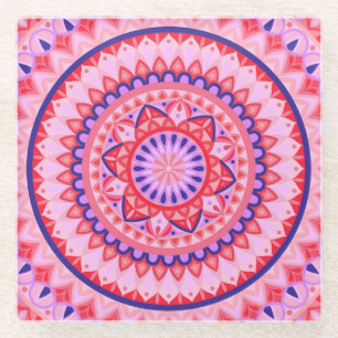 Rosa Mandala Boho Lebendiges Liebes-Geometrisches Glasuntersetzer