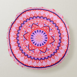 Rosa Mandala Boho Lebendiges Liebes-Geometrisches Rundes Kissen