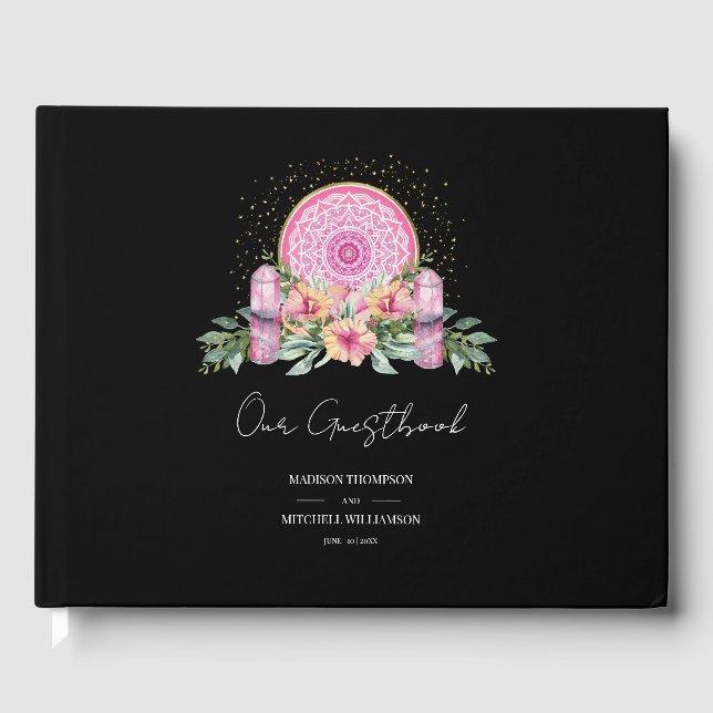 Rosa Mandala Crystals Metaphysische Hochzeit Gästebuch (Vorderseite)