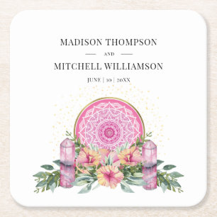 Rosa Mandala Crystals Metaphysische Hochzeit Rechteckiger Pappuntersetzer