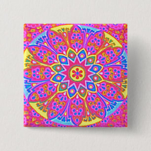 Rosa Mandala-Knopfquadrat Button