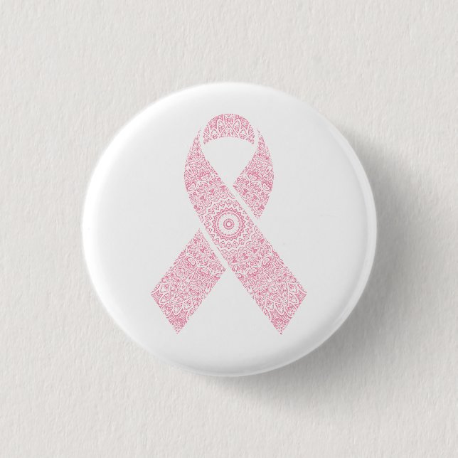 Rosa Mandala Ribbon Brustkrebs | Schaltfläche Butt Button (Vorderseite)