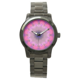 Rosa Mandala-übergroße schwarze Armband-Armbanduhr Armbanduhr