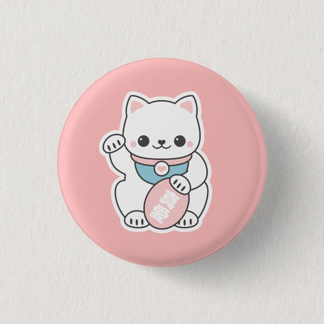 Rosa Maneki Neko Button (Vorderseite)