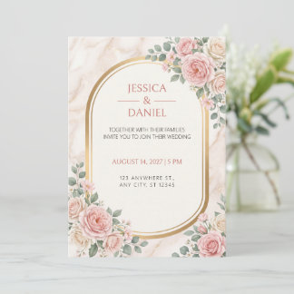 Rosa-Marathon-Hochzeitseinladung mit goldener Boge Einladung