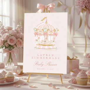 rosa Märchen Karussell Baby Shower Willkommensschi Poster
