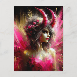 Rosa Märchen mit Hörnern Dunkle Fantasie Kunst Postkarte