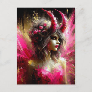 Rosa Märchen mit Hörnern Dunkle Fantasie Kunst Postkarte
