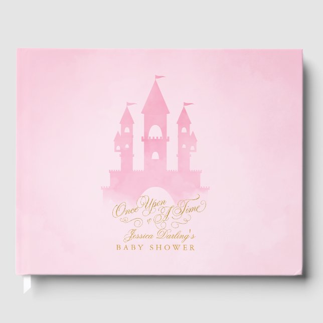 Rosa Märchenburg Baby Dusche Gästebuch (Vorderseite)
