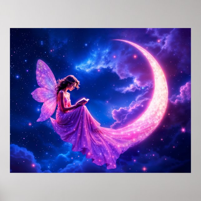 Rosa Märchenmond glänzt niedliche Magie Poster (Vorne)