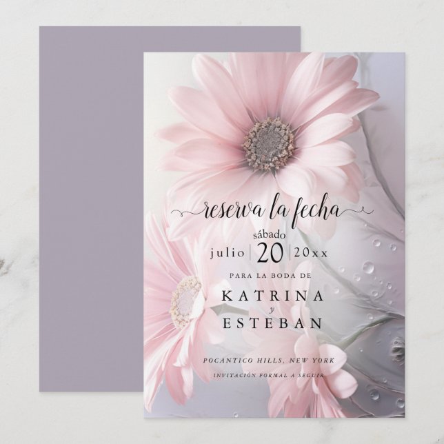 Rosa margarita floral guardar la fecha save the date (Vorne/Hinten)