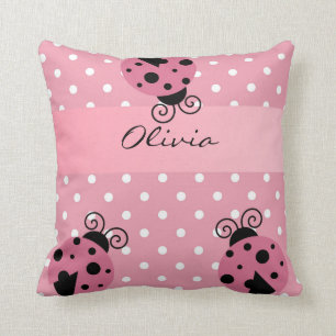Rosa Marienkäfer und Polka-Punkt-personalisiertes Kissen