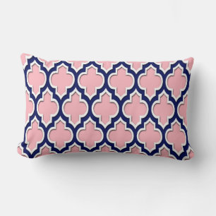 Rosa, Marineblau Weiß Marokkanisch Quatrefoil #4DS Lendenkissen