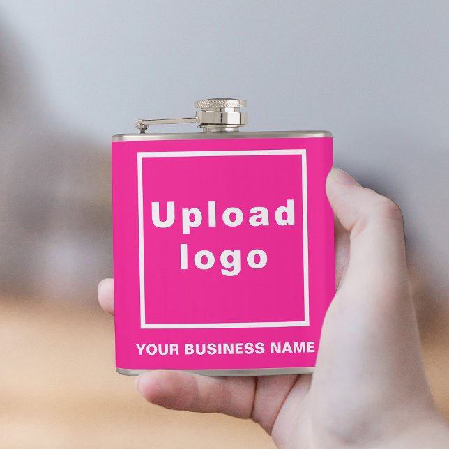 Rosa Markenbezeichnung für Vinyl-Wrapped Flask Flachmann (Your business name and logo on pink vinyl wrapped flask.)