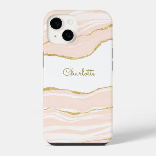 Rosa Marmor Achat Gold Glitter Personalisiert iPhone 14 Hülle