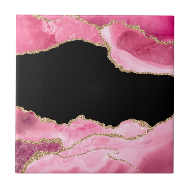Rosa Marmor Agate Elegante Gemeiner Glitzer Fliese (Vorderseite)