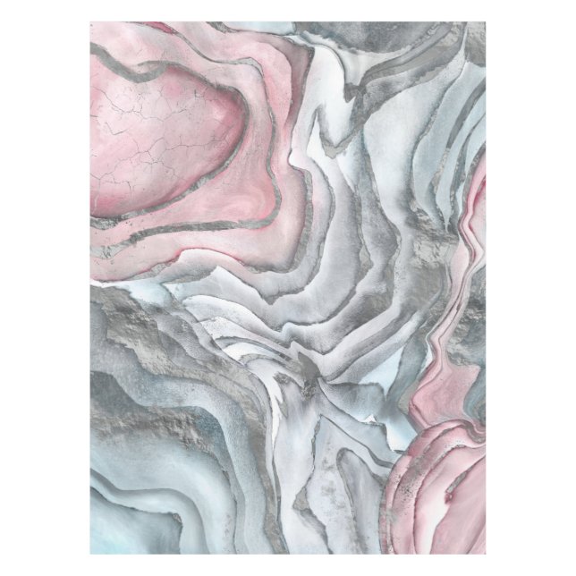 Rosa Marmor aus der Rose - Pastellpinsel und silbe Tischdecke (Vorderseite)