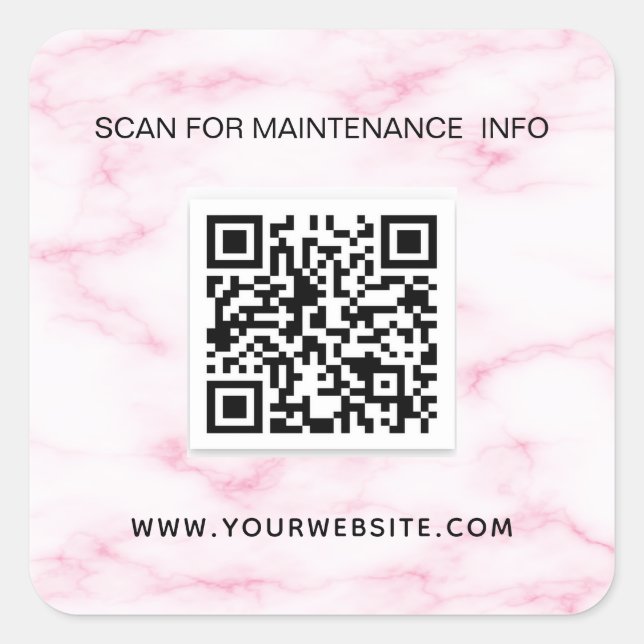 Rosa-Marmor-Business-QR-Code-Wartung Quadratischer Aufkleber (Vorderseite)