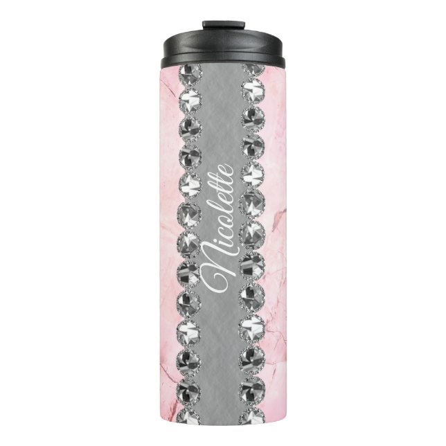 Rosa Marmor Diamant Blende Personalisiert Thermosbecher (Vorderseite)