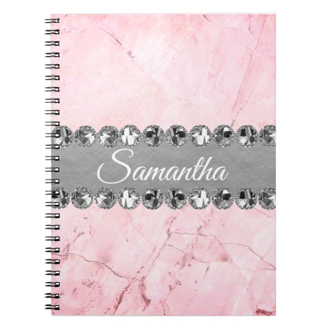 Rosa Marmor Diamond Bling Notizblock (Vorderseite)