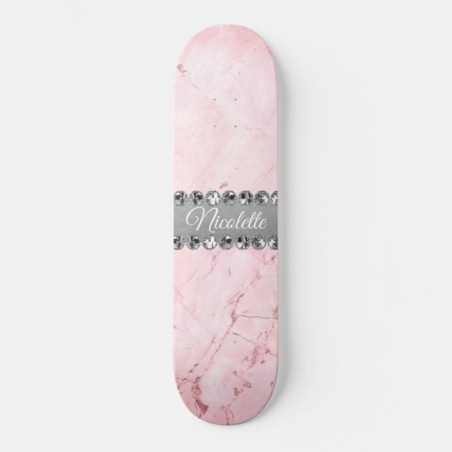 Rosa Marmor Diamond Bling Skateboard (Vorderseite)