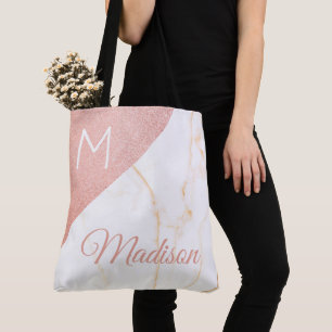 Rosa Marmor Glitter Trendiger Anfangsbuchstabe Nam Tasche