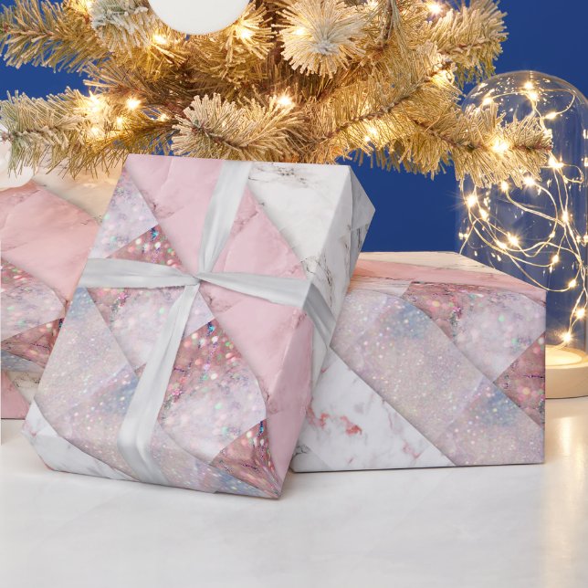 Rosa Marmor Glitzer Glasscheibe Funkeln Collage Pa Geschenkpapier (Feiertage)