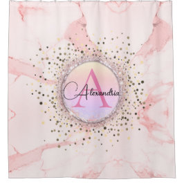 Rosa Marmor Glitzer Monogram Personalisiert Duschvorhang