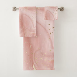 Rosa Marmor Gold Glitter Abstractes Muster Badhandtuch Set
