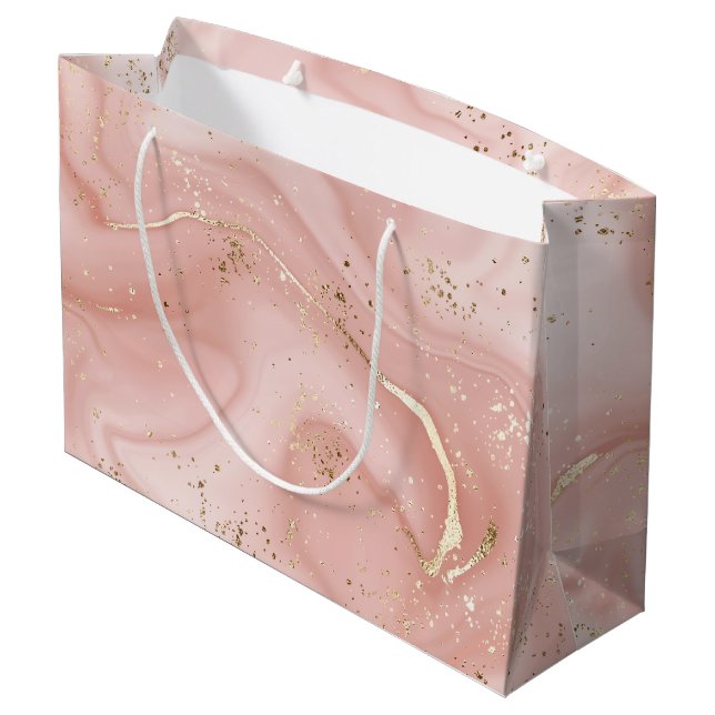 Rosa Marmor Gold Glitter Abstractes Muster Große Geschenktüte (Rückseite Schrägansicht)