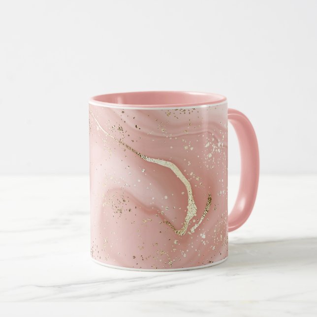 Rosa Marmor Gold Glitter Abstractes Muster Tasse (VorderseiteRechts)