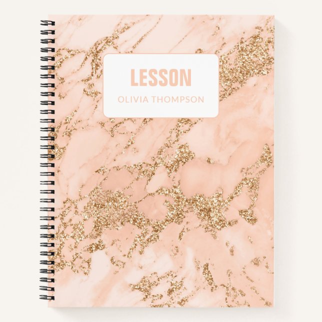 Rosa Marmor Gold Glitzer Personalisierte Lektion Notizbuch (Vorderseite)