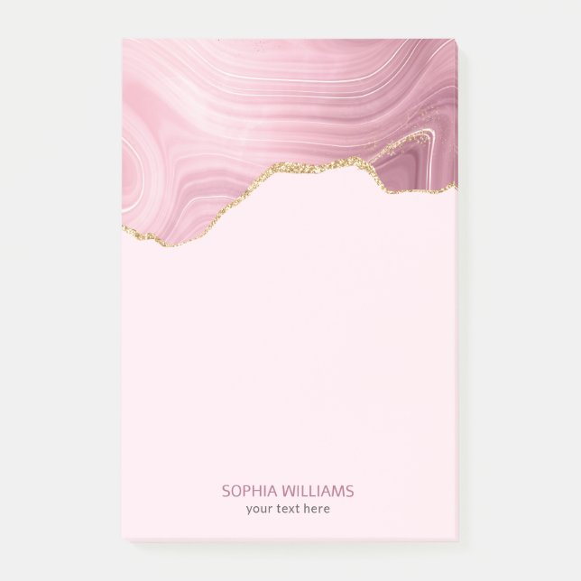 Rosa Marmor Gold Glitzer Post-it Klebezettel (Vorderseite)