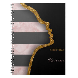 Rosa Marmor Gold Glitzer Schwarz und Grau Name Notizblock