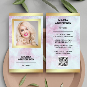 Rosa Marmor Gold Model Acress QR Code Foto Visitenkarte