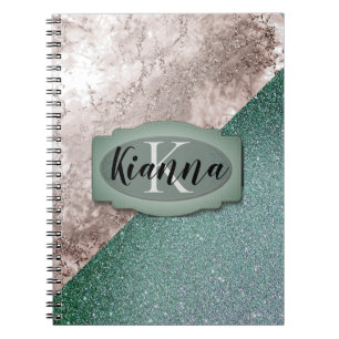 Rosa Marmor Minty Green Monogram Notizblock