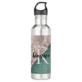 Rosa Marmor Minty Green Monogram Stainless Ste Edelstahlflasche