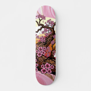 Rosa Marmor mit Goldenen Kirschblüten Japanisch Skateboard