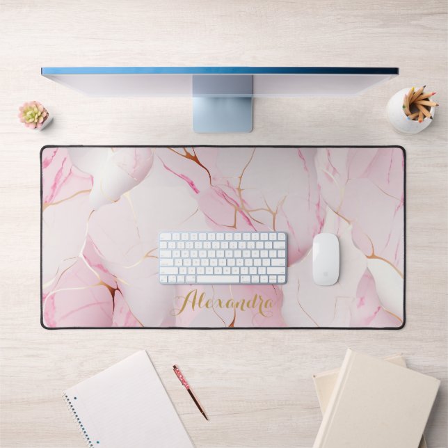Rosa Marmor mit Touch von Gold Schreibtischunterlage (Büro 1)