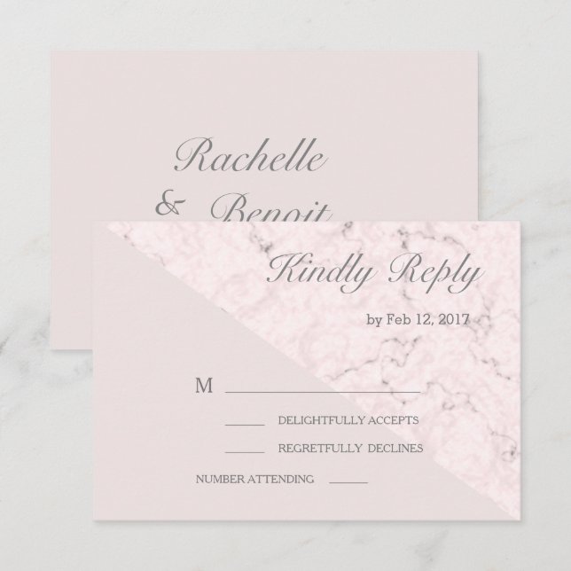 Rosa Marmor Moderne Hochzeit rsvp Einladung (Vorne/Hinten)