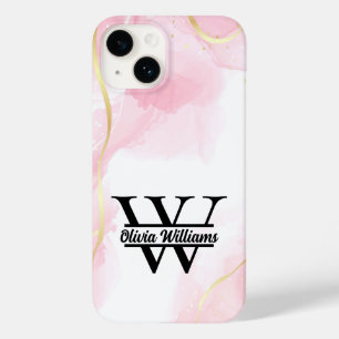 Rosa Marmor-Monogramm Mädchenhaft modernes Gold- Case-Mate iPhone 14 Hülle